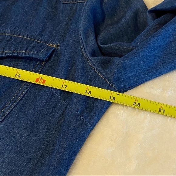 NEW LOOK / Dark Washed Lightweight Denim Pearl Snap Long Sleeve Shirt Size M - Picture 7 of 9
